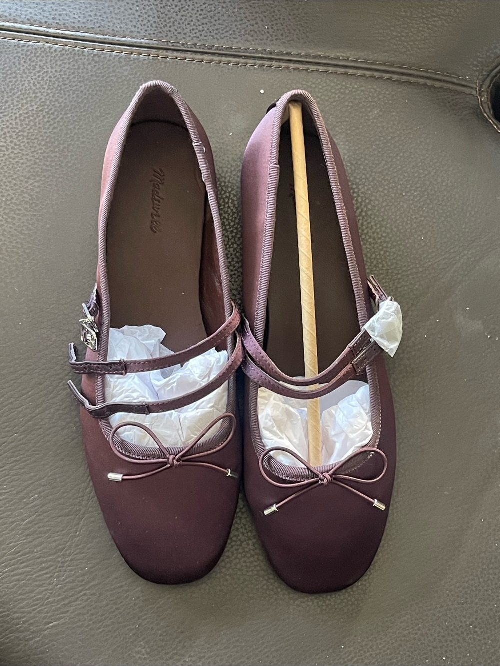 Brand New Madewell Women's Dark Plum Double-Strap Ballet Flats, 7.5 - Picture 3 of 7
